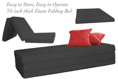 3.5 inch Black Folding Foam Bed - Full Double