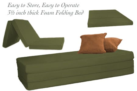 3.5 inch Olive Folding Foam Bed - Full Double