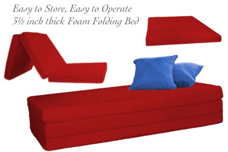 3.5 inch Red Folding Foam Bed - Full Double
