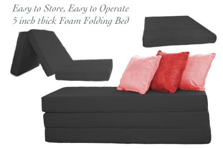 5 inch Black Folding Foam Bed - Full Double