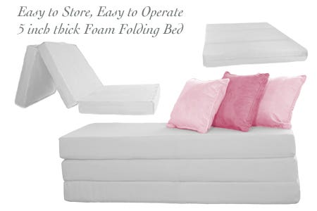 5 inch White Folding Foam Bed - Full Double