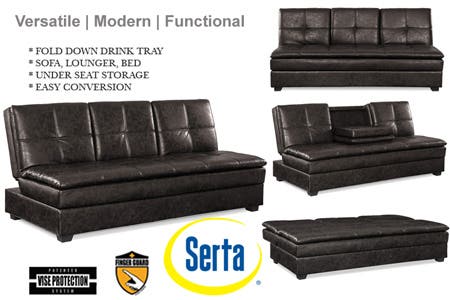 Brown-Leather-Kingsley-Serta-Sofa-Convertible-Lounger-&-Bed