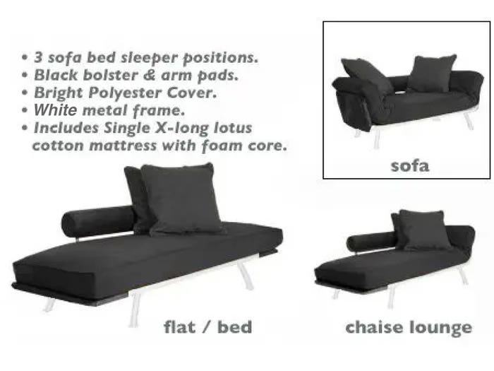 Spacely X-Long Single White Multi-Position Futon Frame and Mattress Set