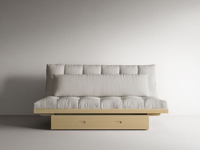 New Okinawa Bi-Fold Japanese Wood Futon Frame With Drawers