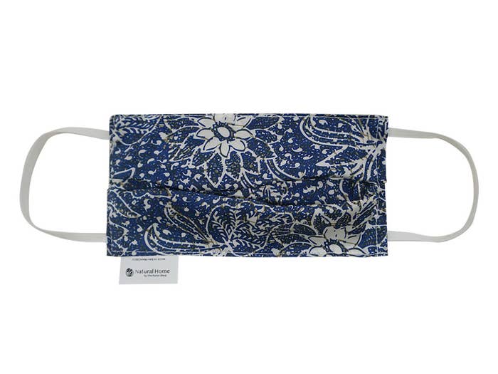 Mulberry Silk Face Mask With Organic Cotton Blue Batik Print For Children & Adults
