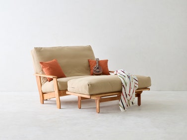 Scandia Outdoor Futon Loveseat Cherry With Natural Teak Oil&