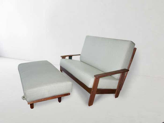 Scandia Outdoor Futon Loveseat Cherry With Natural Teak Oil Finish 