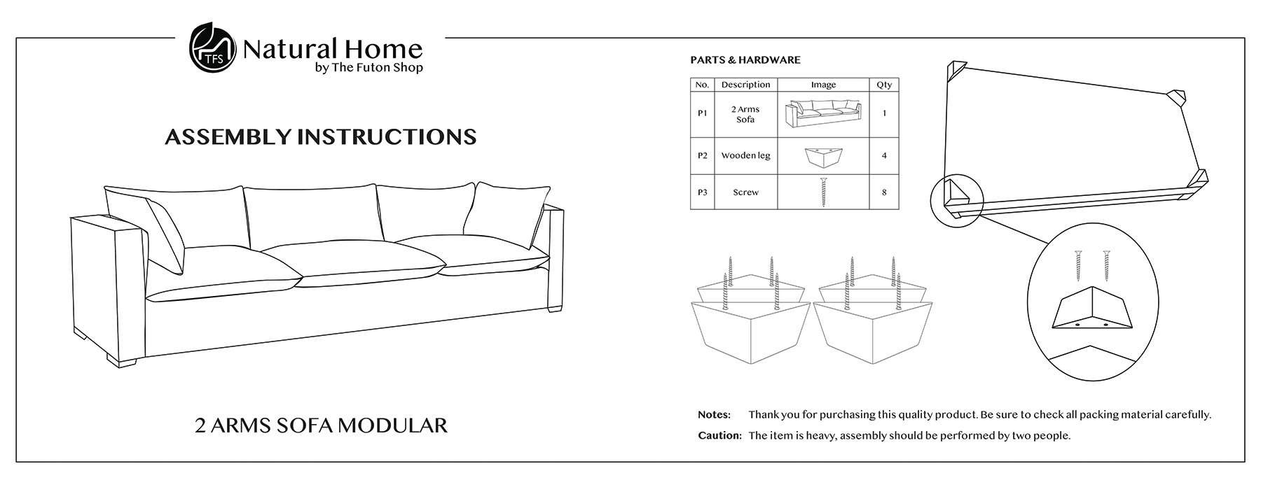 2 Arms Sofa Modular Assembly Instructions