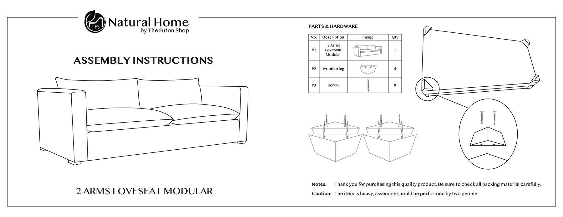 2 Arms Loveseat Modular Assembly Instructions