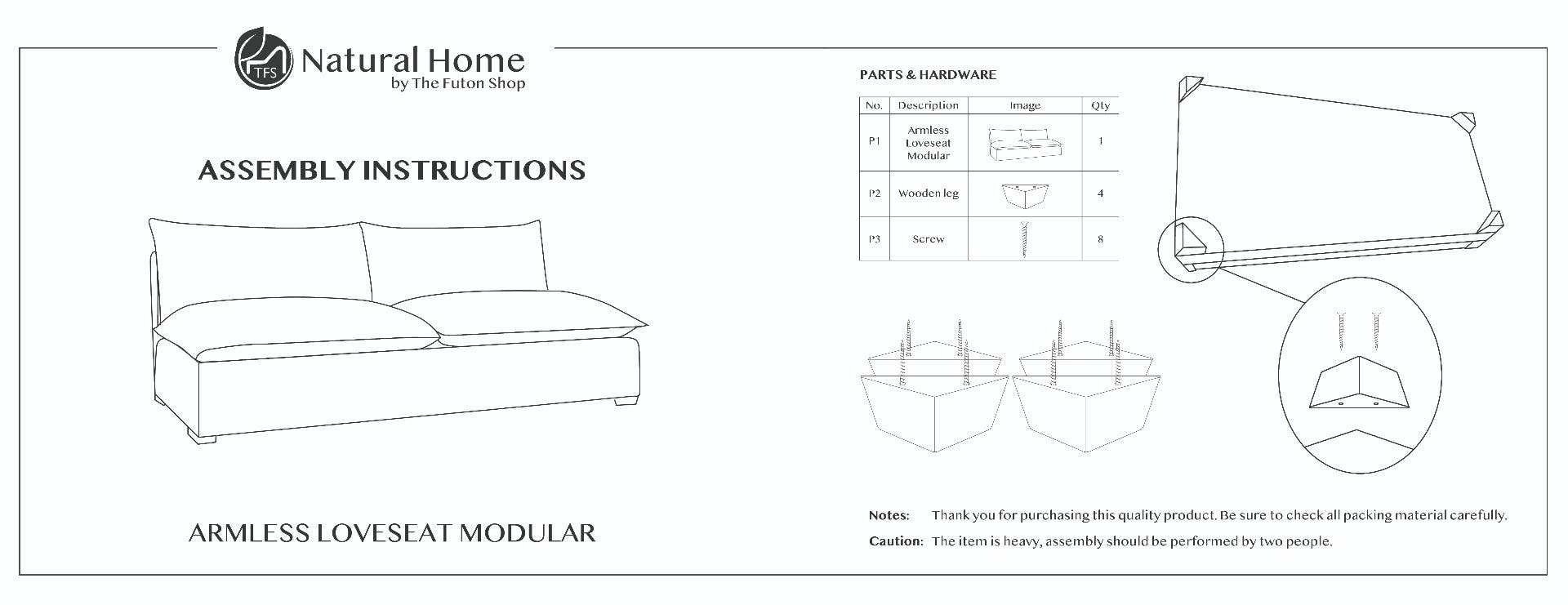 Organic Armless Loveseat Modular Assembly Instructions