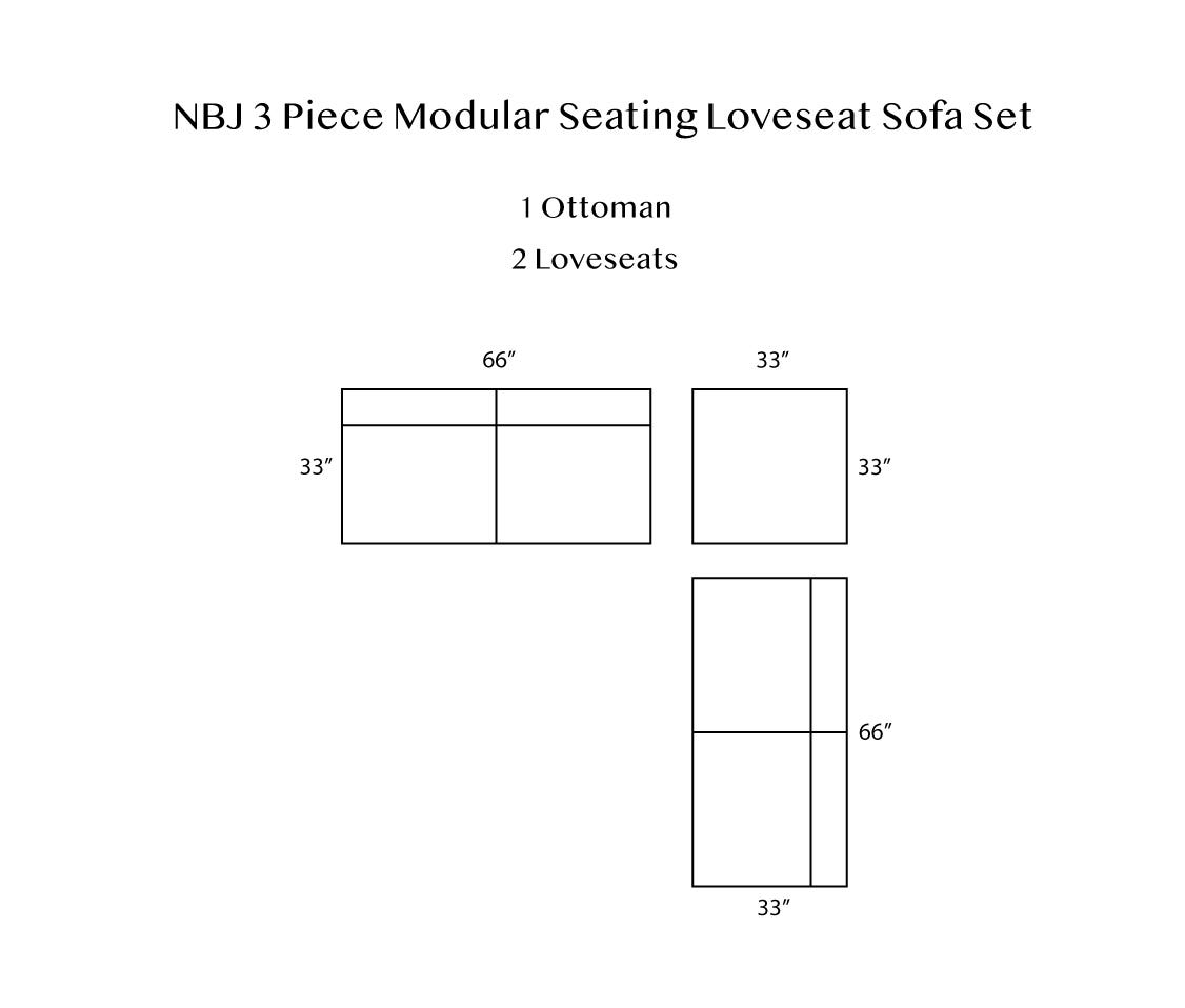 NBJ 3 Piece Modular Seating Loveseat Sofa Set Diagram