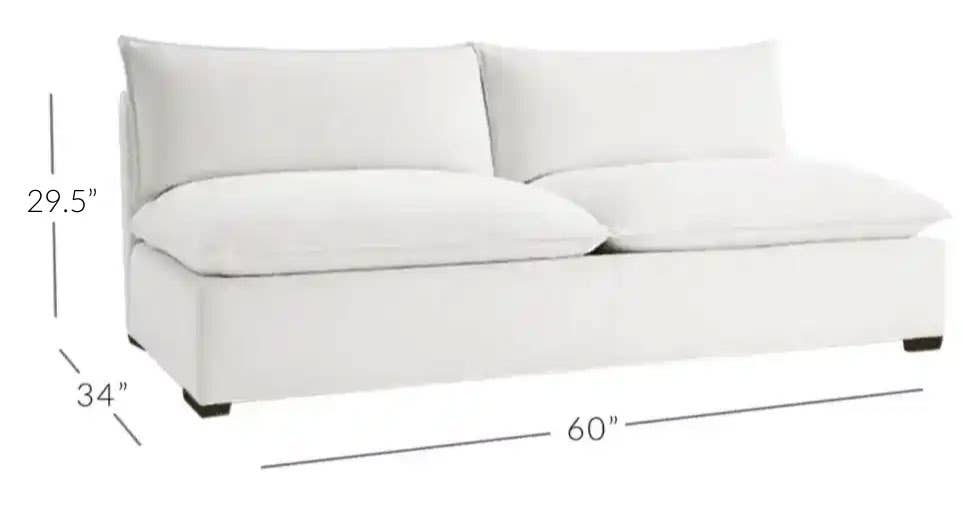 ORGANIC ARMLESS LOVESEAT - Standard Dimensions - quick ship