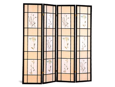 Black Shoji Screen with Floral Design Img