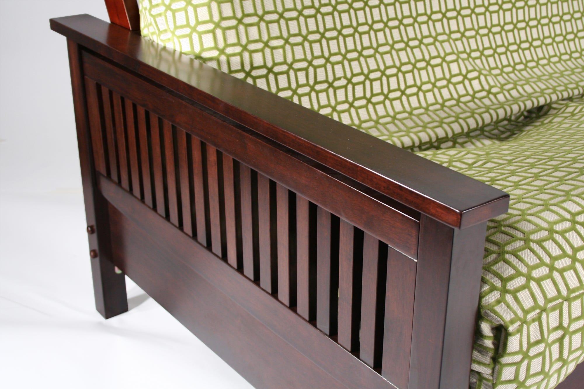 Tiro Dark Cherry Wall Hugger Futon Frame Closeup
