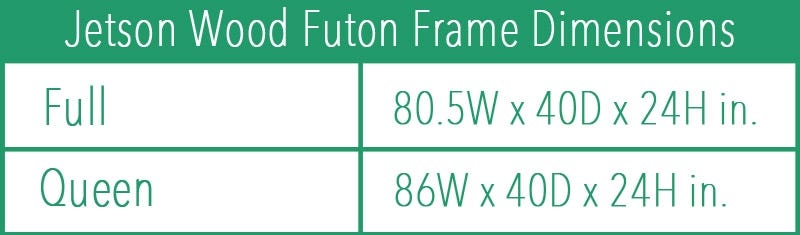 Jetson Wood Futon Frame in Java Finish dimension