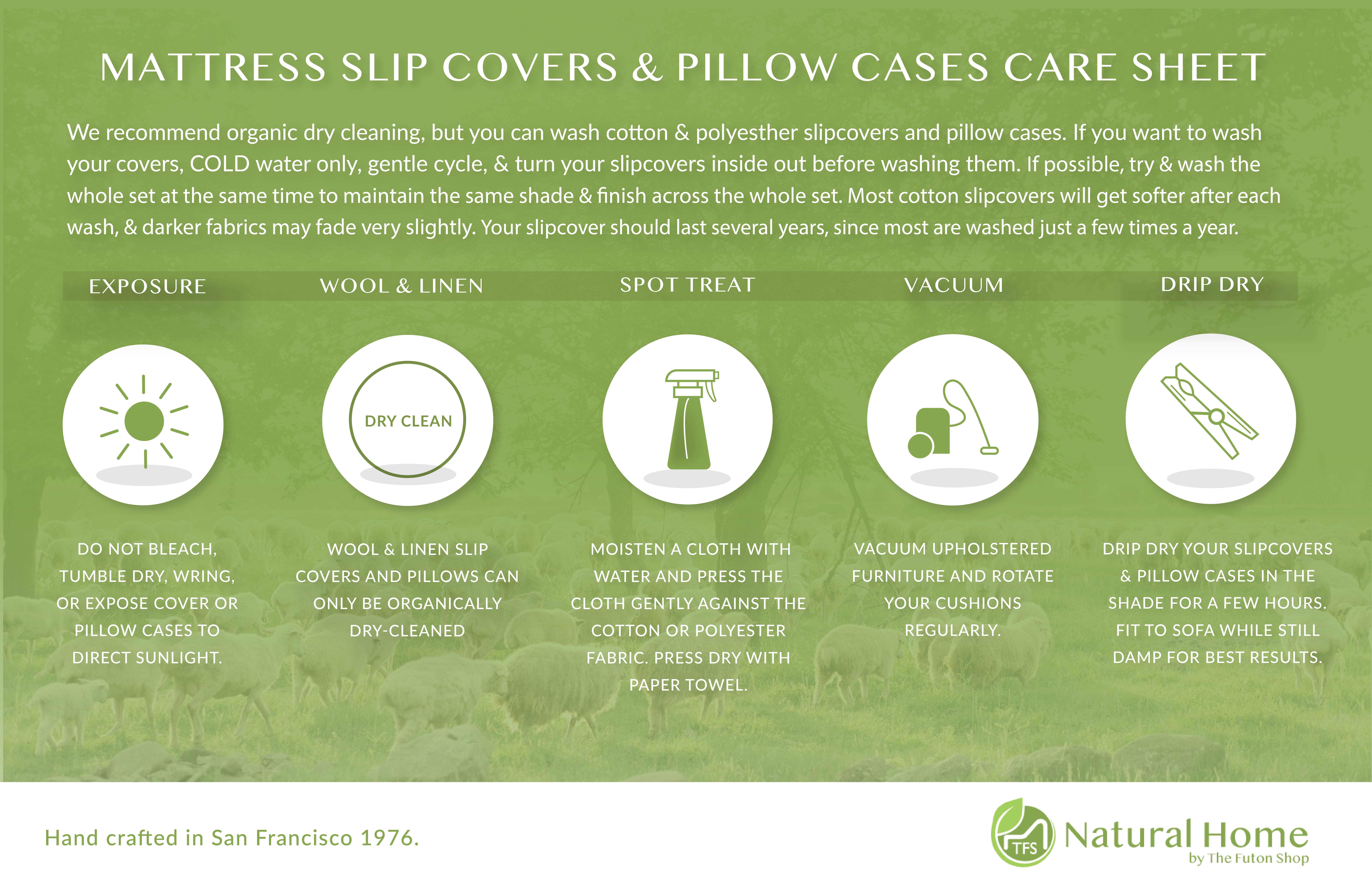 CARE INSTRUCTIONS FOR FUTON COVERS AND PILLOWS